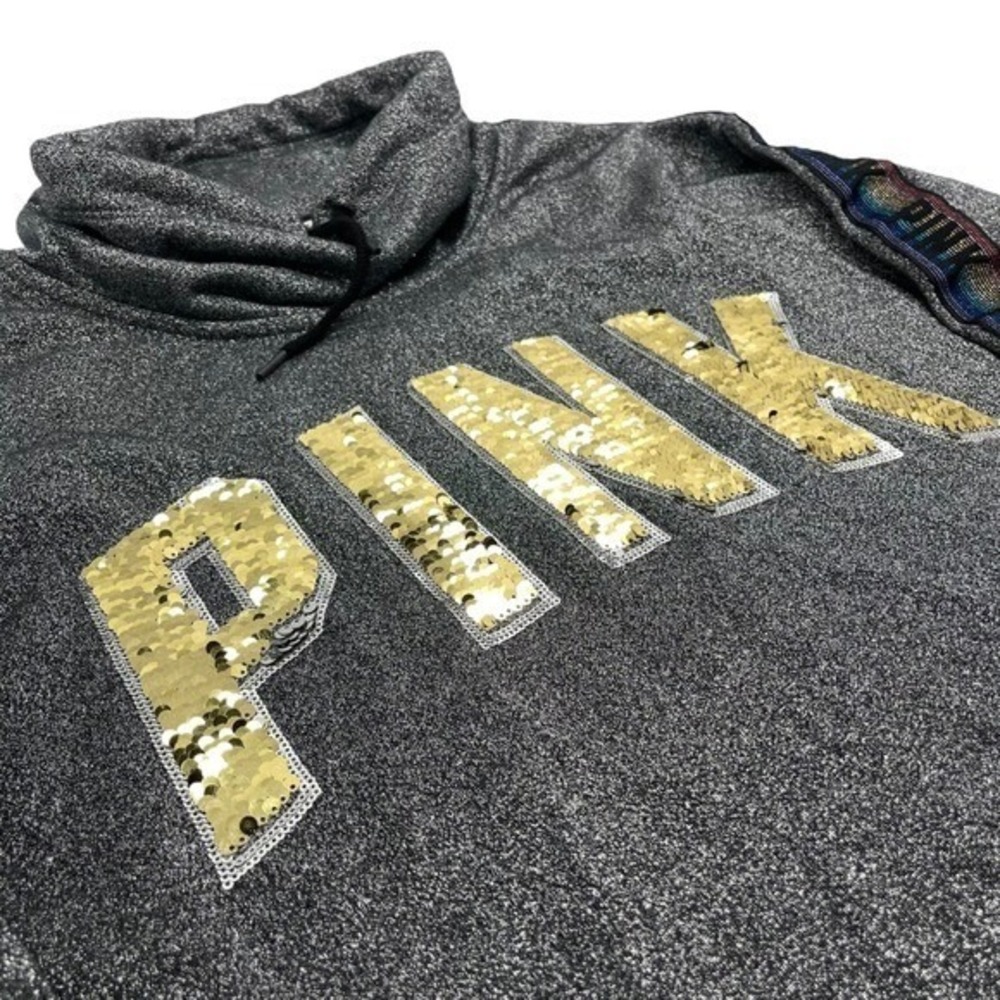 Victoria's Secret PINK Logo Sequin Bling Campus Cowl Neck Sweatshirt Rainbow XL - Picture 10 of 13